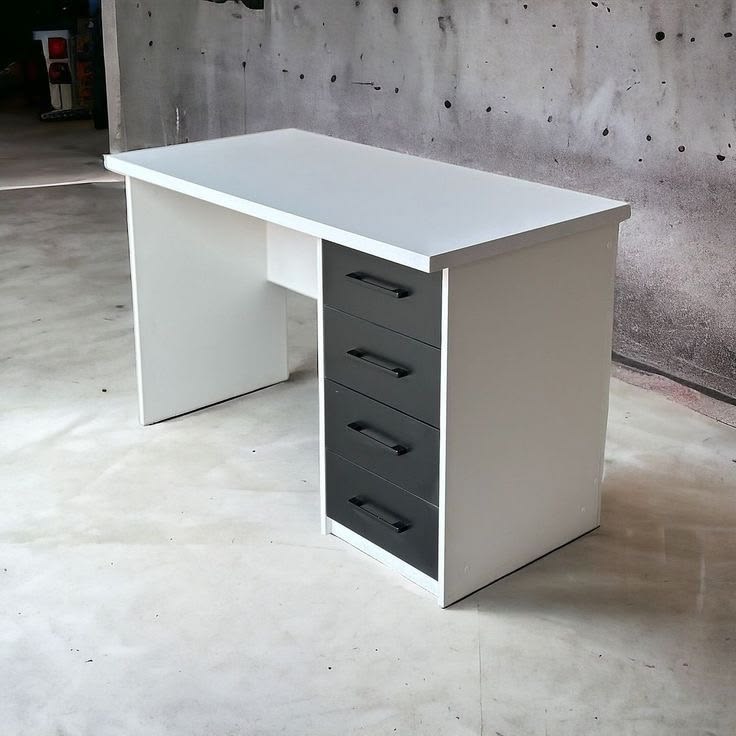 White office desk in workshop